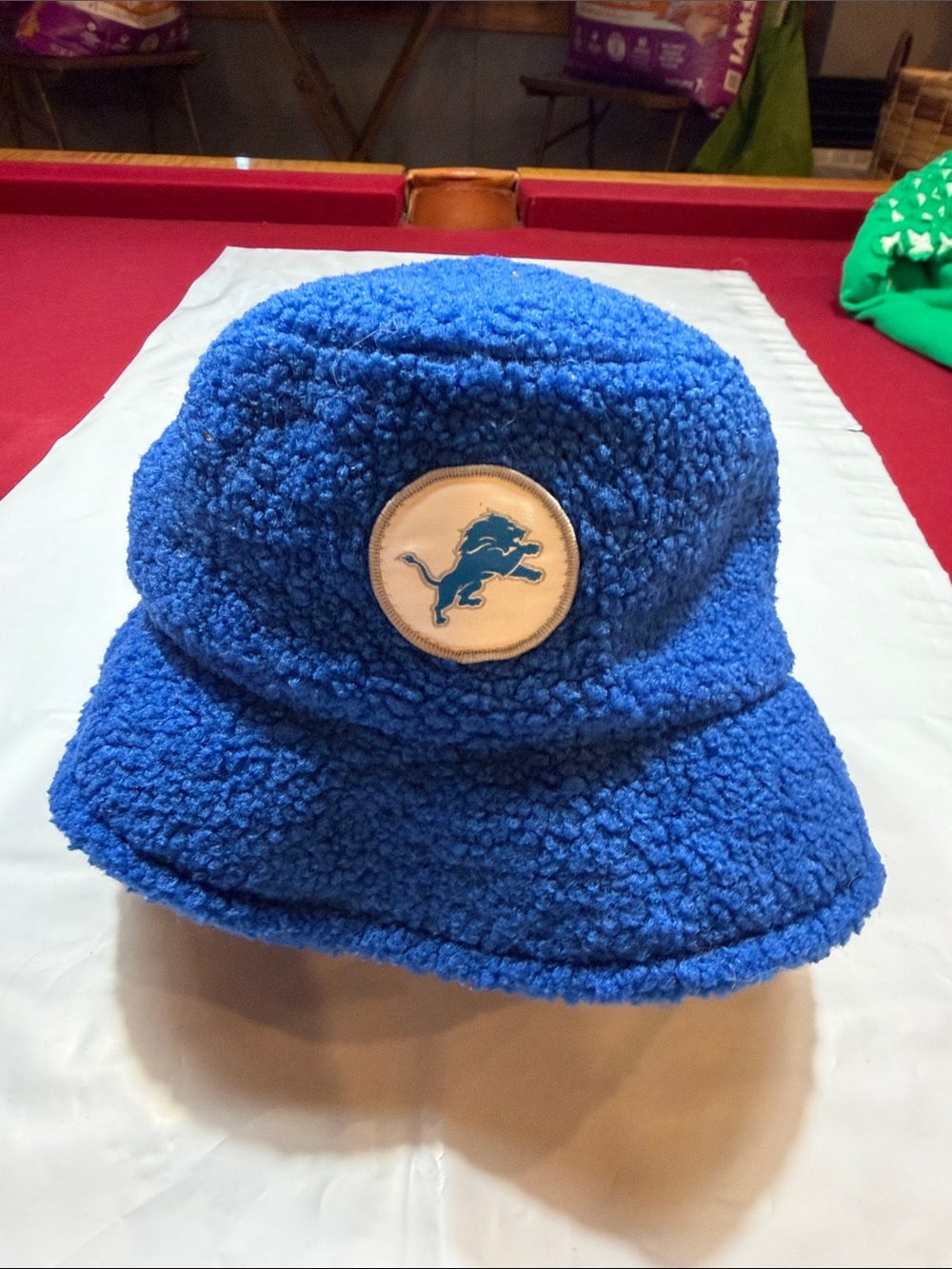 Detroit Lions logo BLUE FUZZY FLEECE Bucket Hat NEW one size comerica floppy new